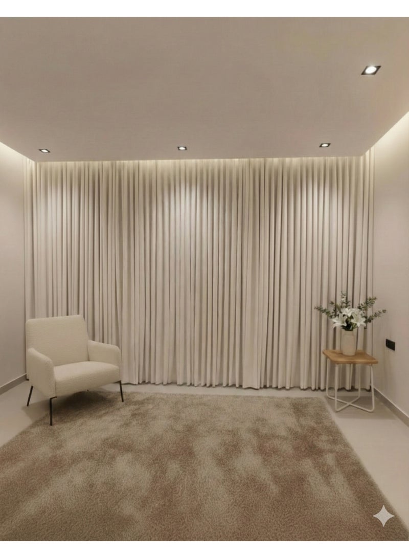 Elegant Off-White Wavy Curtains Single Layer 100% Blackout Complete Curtain Set with Tracks & Accessories Various Sizes Per Meter Length - Image 1